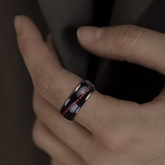 Stainless Steel Baseball Unisex Black & Red Fidget Spinner Ring Size 10 - Picture 11 of 13